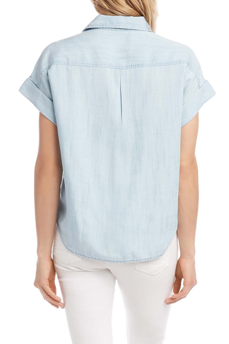 Tie Front Chambray Button-Up Shirt, Alternate, color, CHAMBRAY