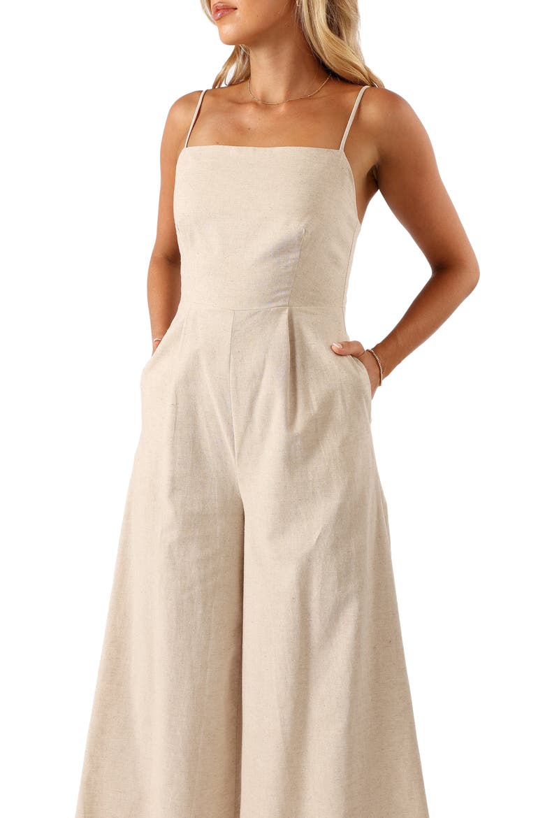Lila Wide Leg Cotton & Linen Jumpsuit, Alternate, color, OATMEAL