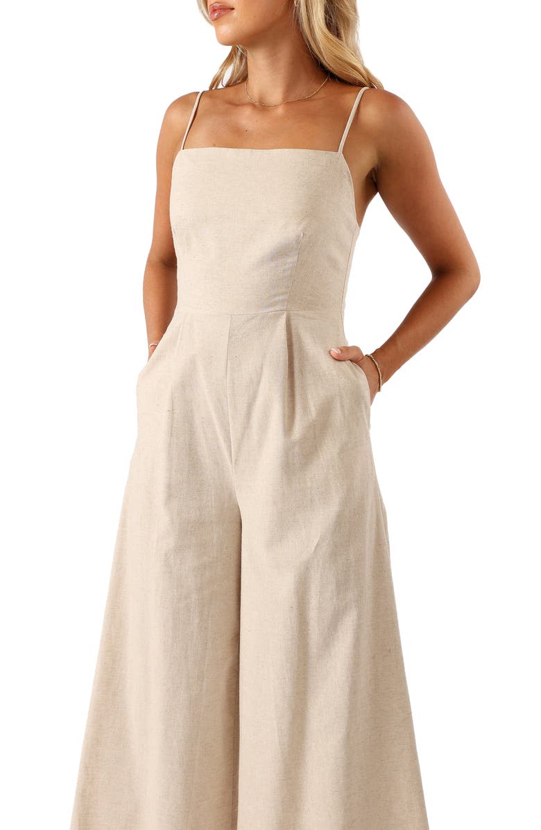 Petal & Pup Lila Wide Leg Cotton & Linen Jumpsuit, Alternate, color, Oatmeal