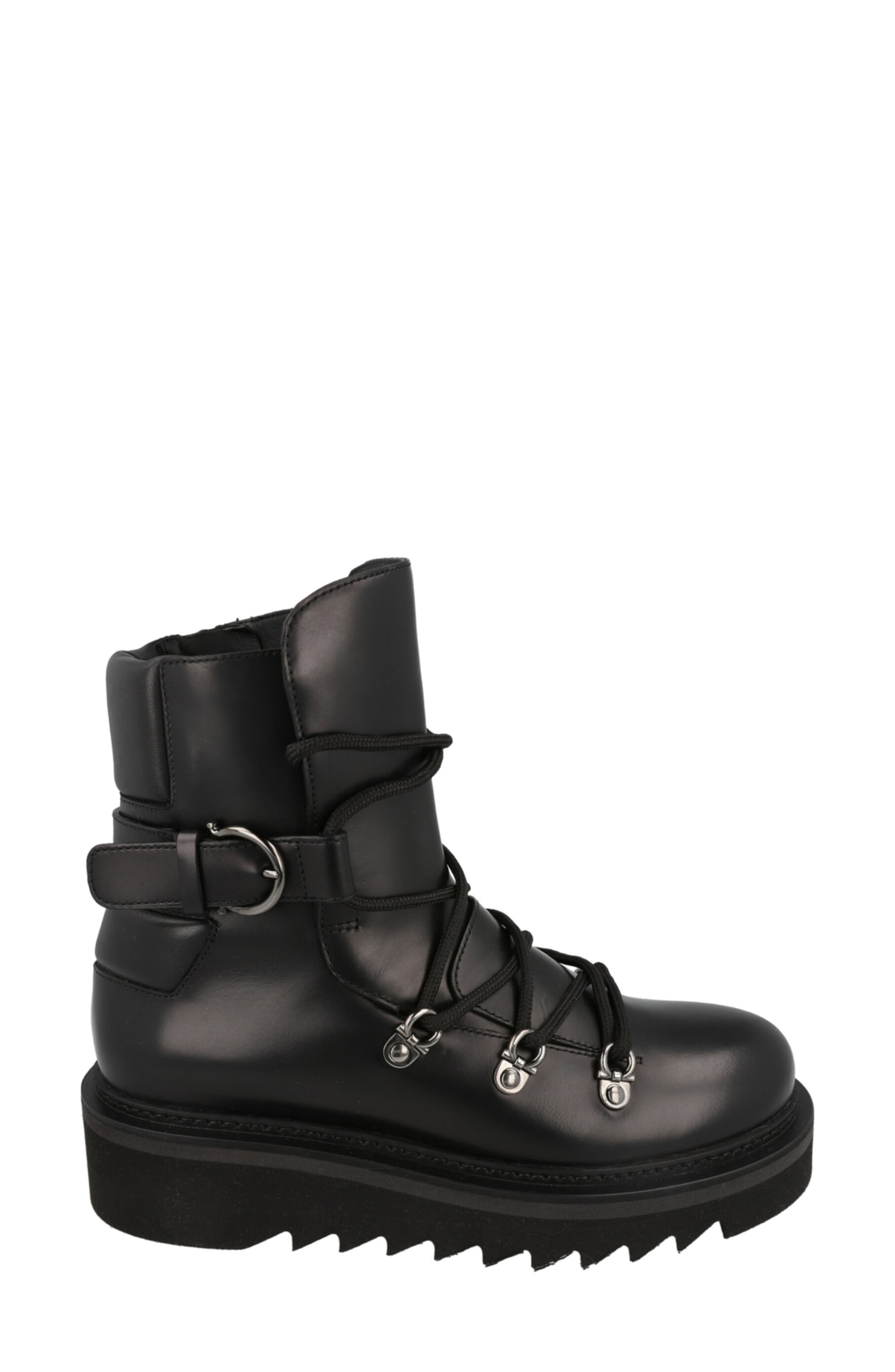 FERRAGAMO Elimo Leather Hiker Boot, Alternate, color, Black