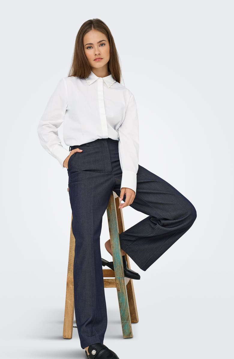 Only Lula Pearly Collar Long Sleeve Button-Up Shirt, Alternate, color, Cloud Dancer