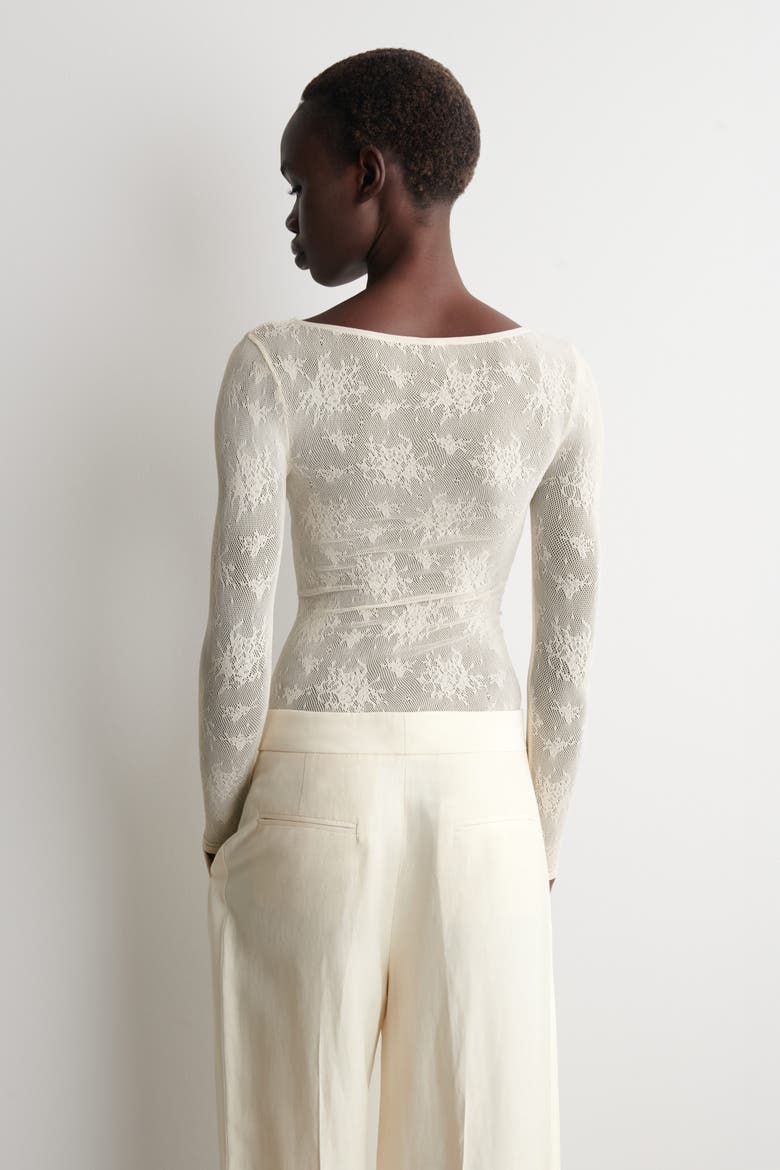 Floral-jacquard Lace Top, Alternate, color, CREAM