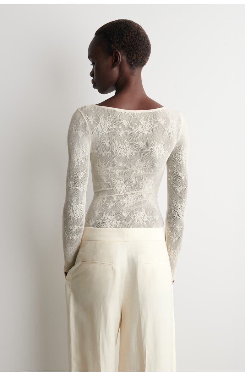COS Floral-jacquard Lace Top, Alternate, color, Cream