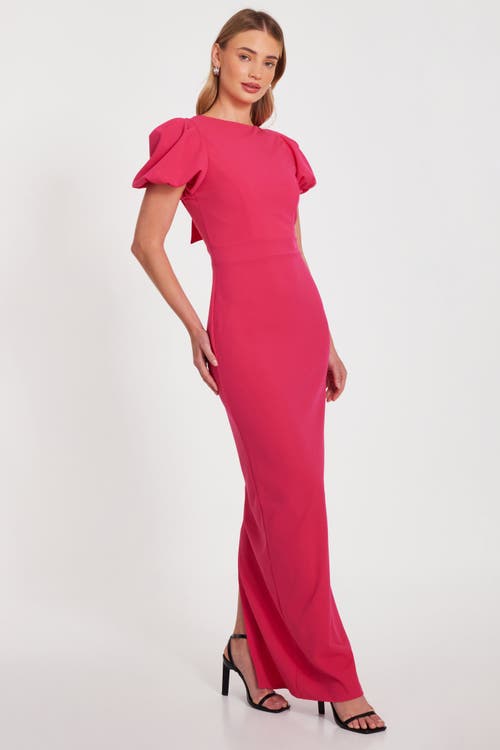 Quiz Scuba Crepe Maxi Dress With Puff Sleeve In Magenta