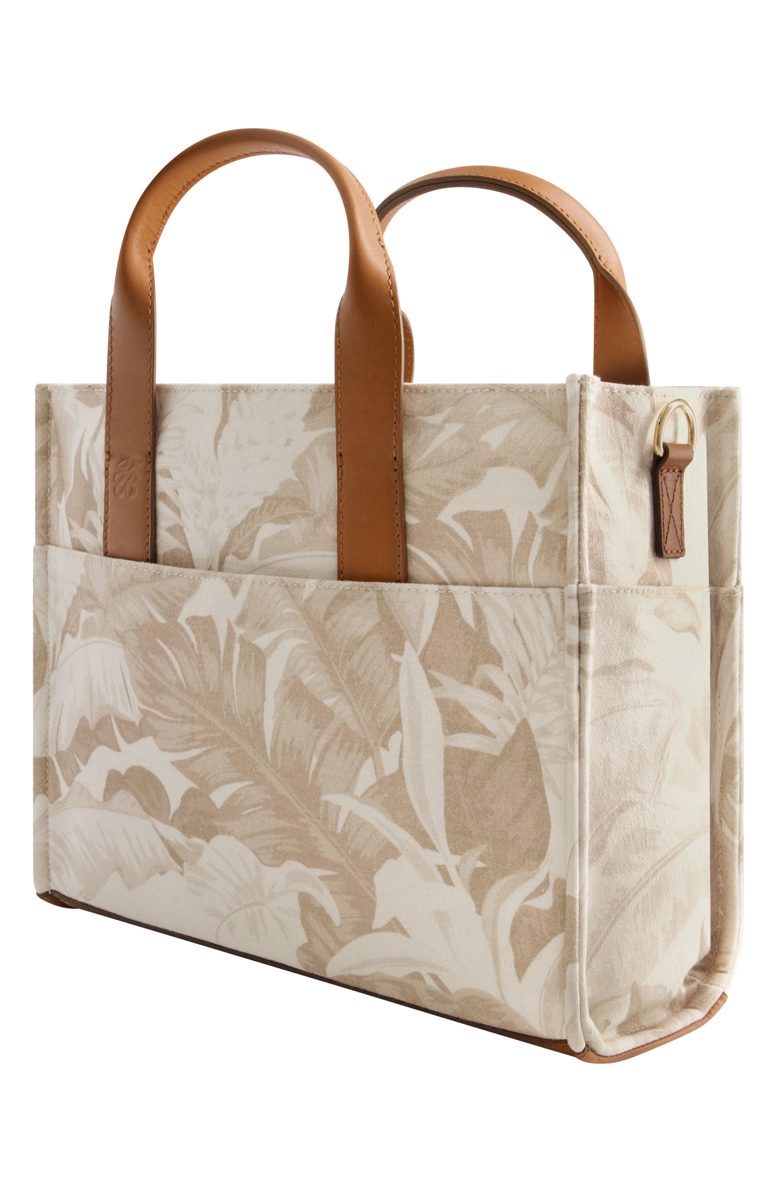 Tommy Bahama Floral Canvas & Leather Trim Tote Bag, Alternate, color, Beige Multi