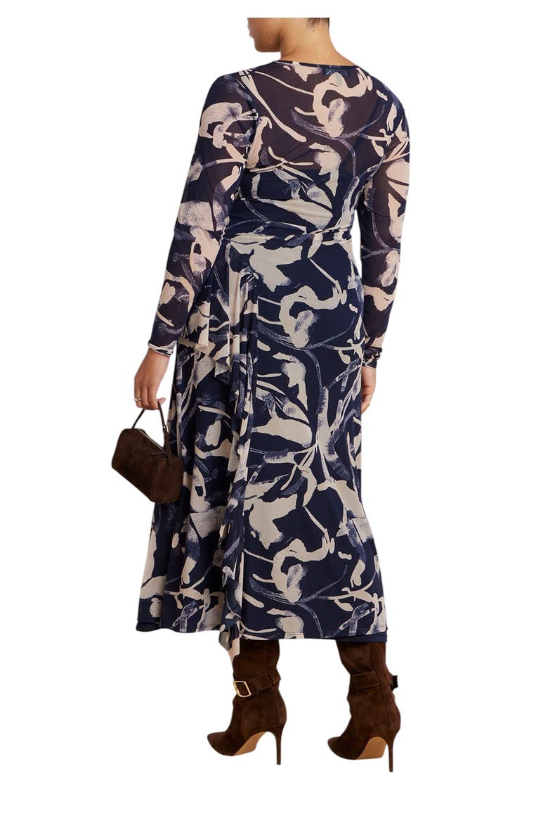 Asym Printed Midi Dress, Alternate, color, INK BLOTCH NAVY
