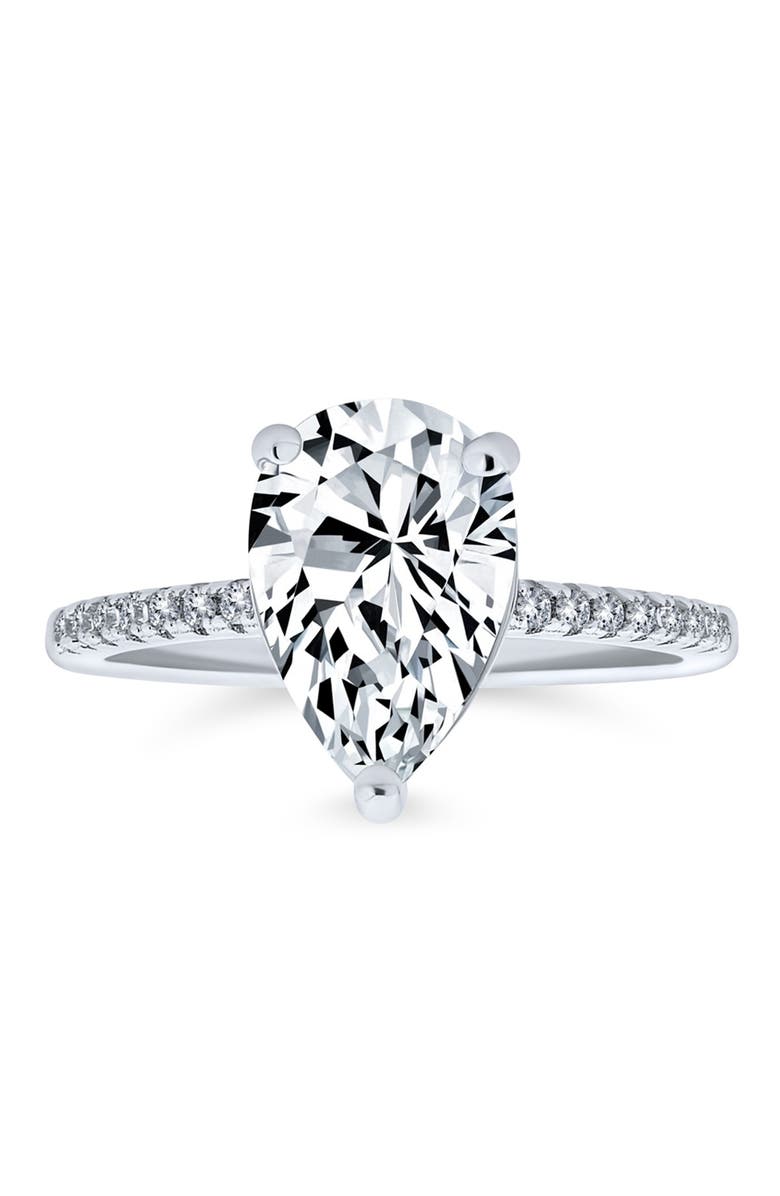 BLING JEWELRY Sterling Silver Pear CZ Solitaire Engagement Ring, Main, color, 