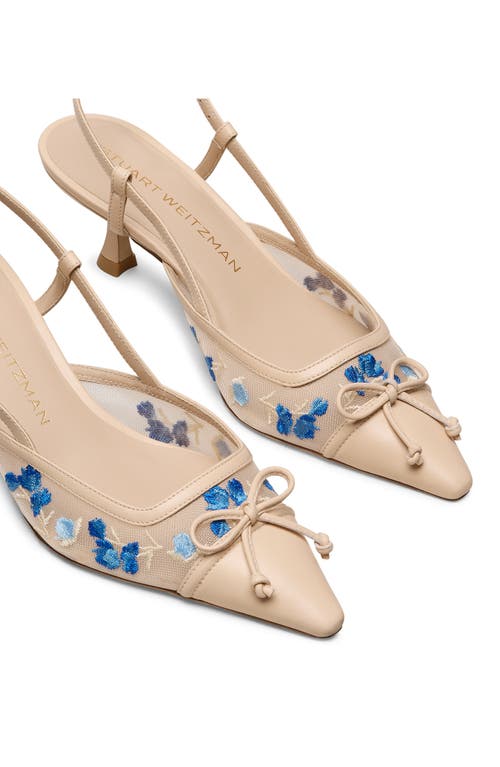 Stuart Weitzman Kitty Embroidered Slingback Pumps In Cielo Multi/barely Blue