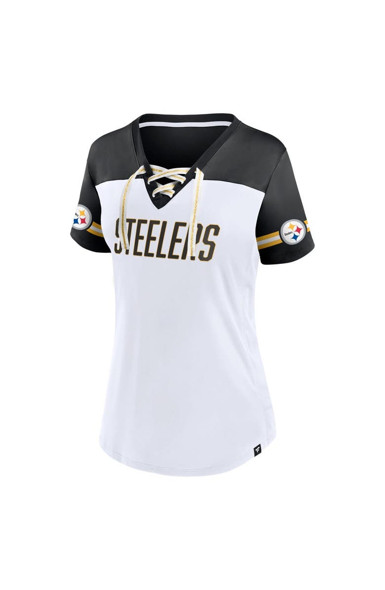 FANATICS Women's Fanatics Branded White Pittsburgh Steelers Dueling Slant V-Neck Lace-Up T-Shirt, Alternate, color, 