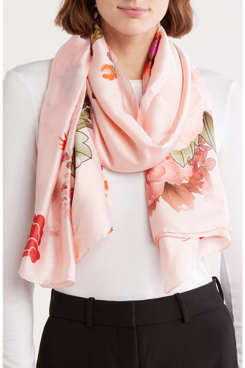 Floral Print Scarf, Main, color, PINK