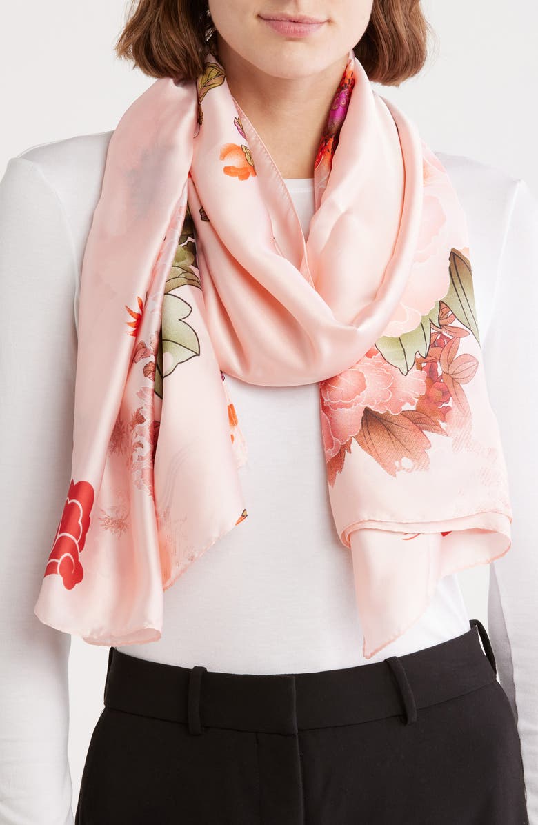 La Fiorentina Floral Print Scarf, Main, color, Pink
