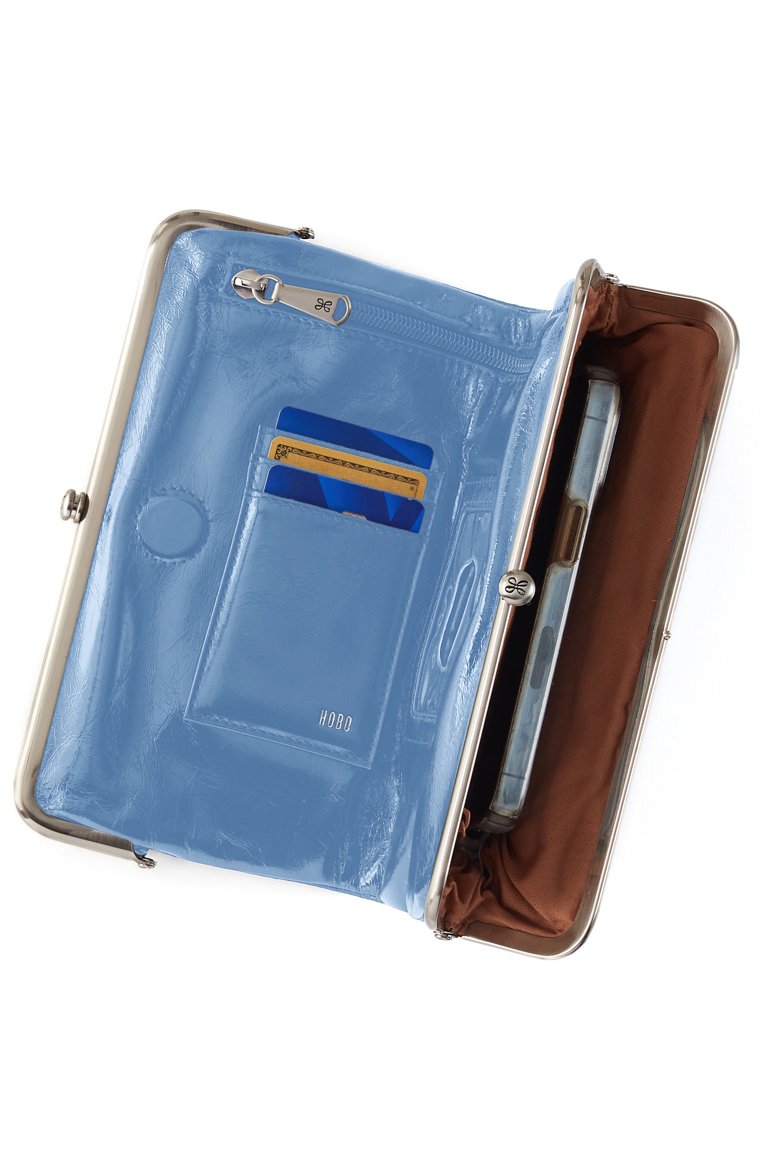 HOBO Lauren Leather Double Frame Clutch, Alternate, color, Faded Denim