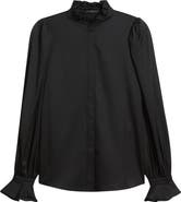 KOBI HALPERIN Harley Ruffle Puff Shoulder Stretch Silk Shirt