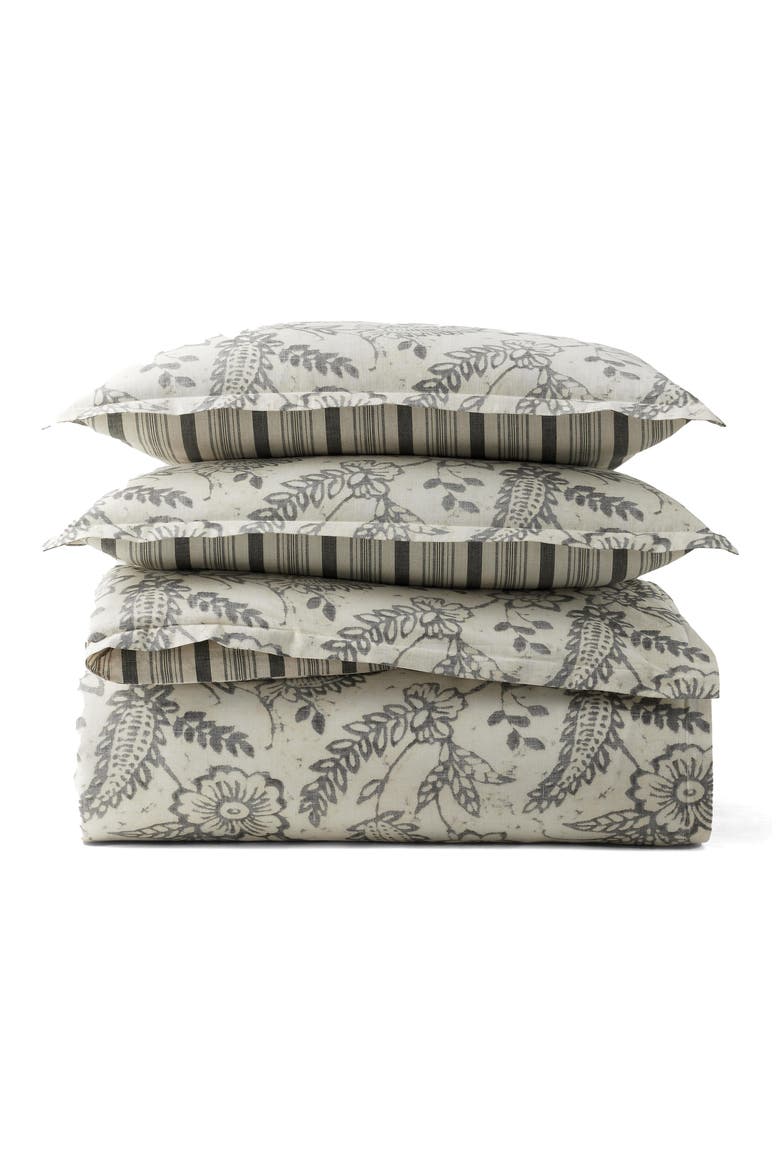 Sara Paisley & Stripe Reversible Cotton Duvet Cover & Sham Set, Alternate, color, GREY