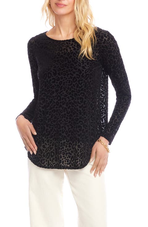 Leopard Spot Velvet Burnout Shirttail Top