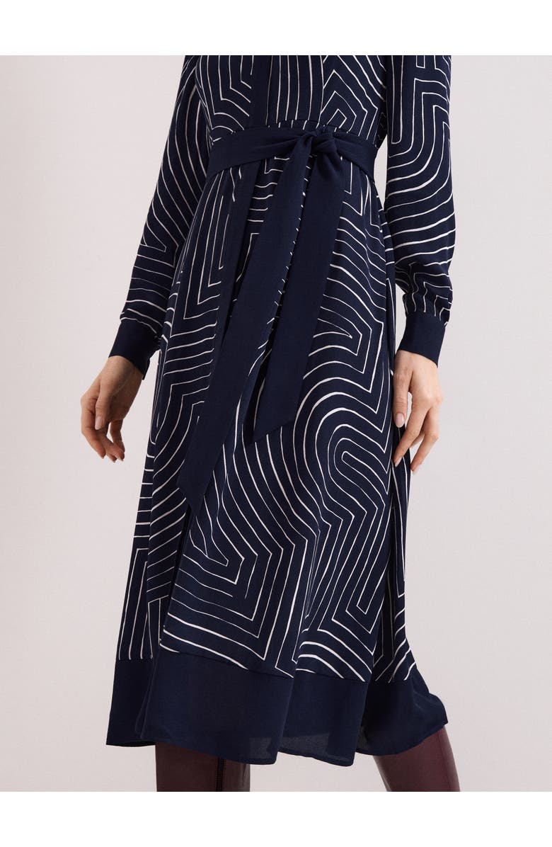 Phase Eight Charlotte Long-Sleeve Belted Midi Dress, Alternate, color, Navy/Ivory
