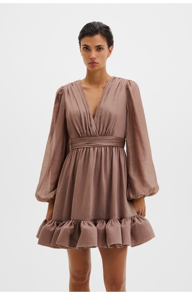 Malina Jadie V-neck Ruffled Mini Dress, Alternate, color, Taupe