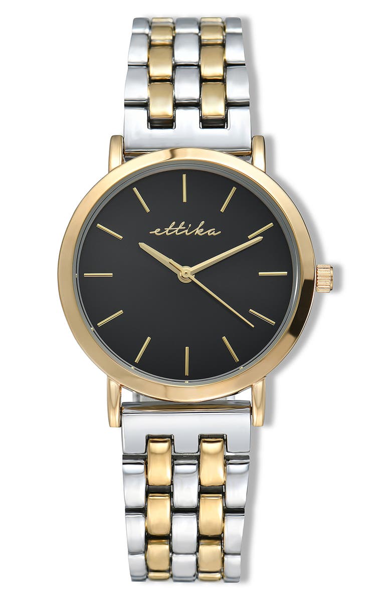Ettika Classic Round Dial Two-Tone Bracelet Watch, Main, color, Black And Mixed Metal