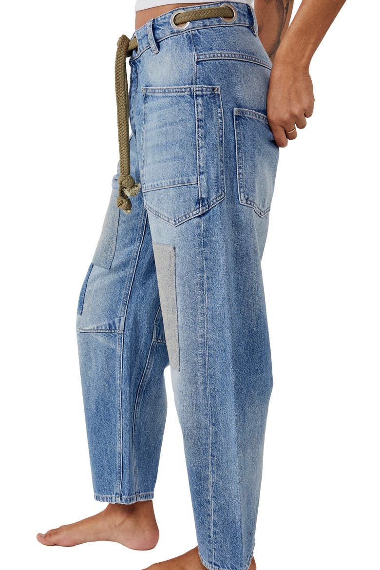 Moxie Mid Rise Low Slung Tie Waist Nonstretch Jeans, Alternate, color, TRUEST BLUE