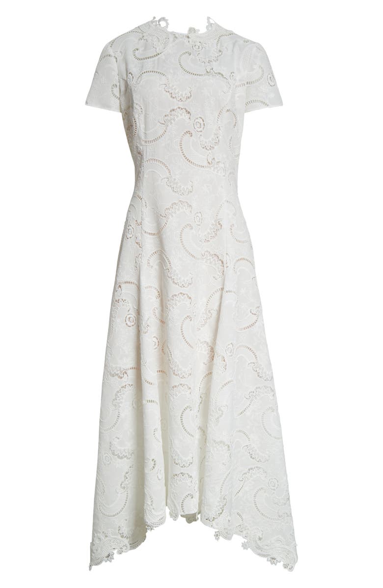 Oscar de la Renta Scroll Guipure Lace Dress, Alternate, color, White
