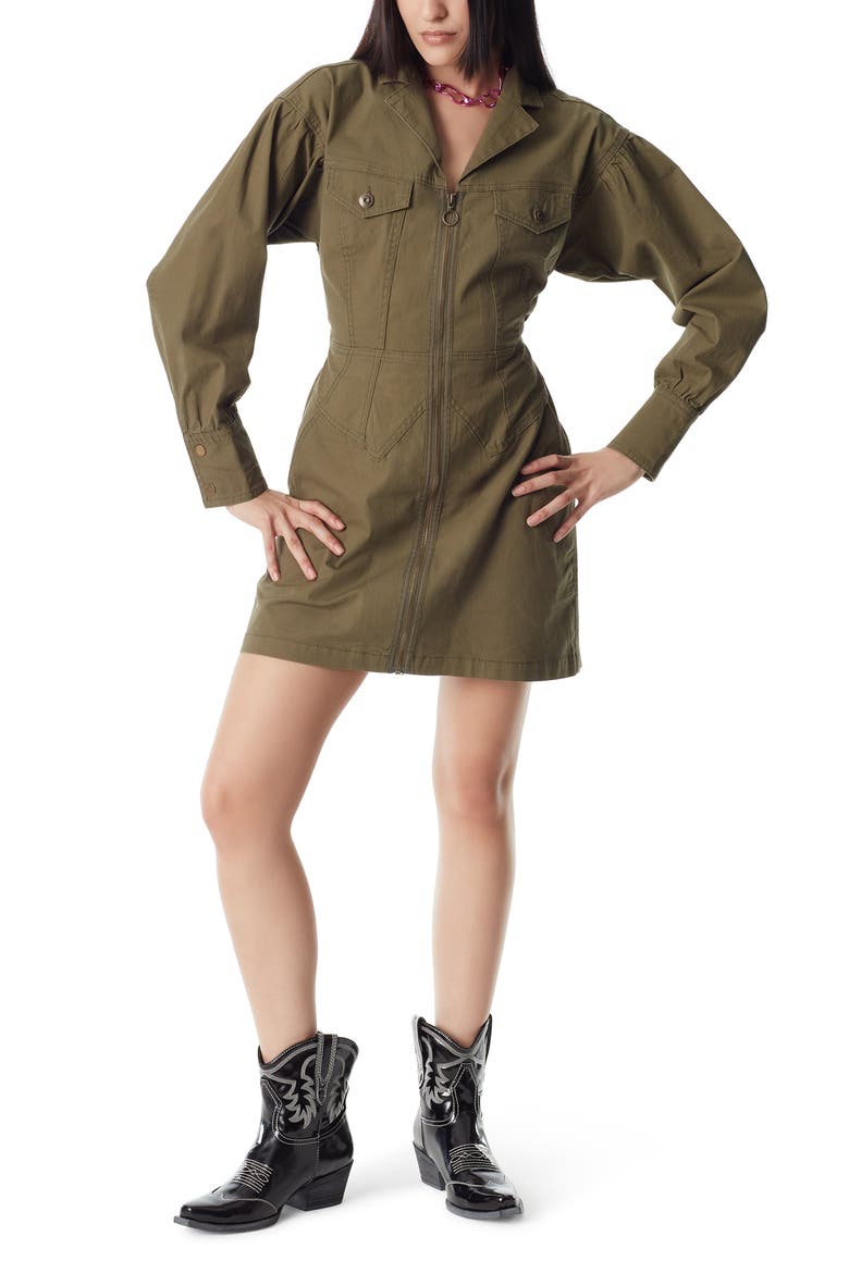 Zip Front Long Sleeve Utility Minidress, Main, color, BURNT OLIVE