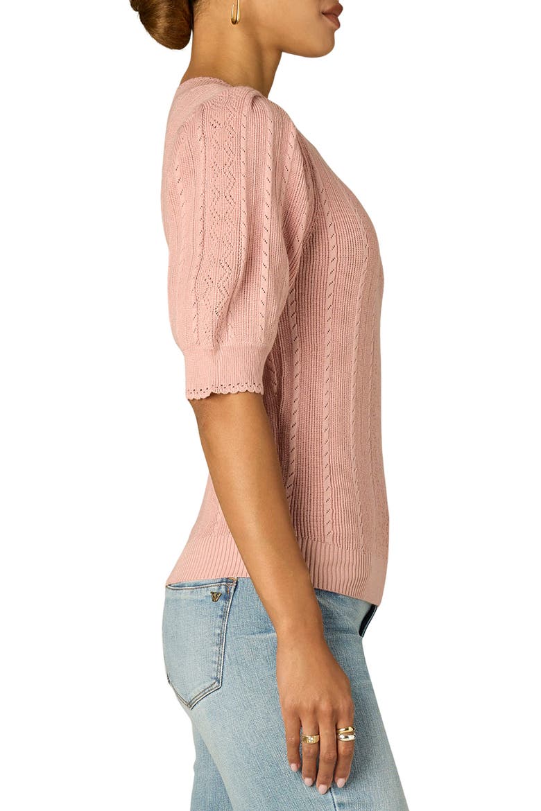 Pointelle Elbow Sleeve Sweater, Alternate, color, ROSE TAN