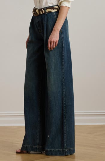 Pleated High Waist Wide Leg Jeans