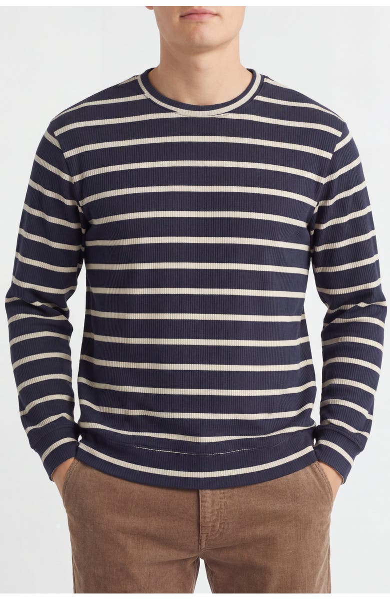 Solomon & Sage Men's Classic Stripe Ribbed Sweatshirt, Main, color, Navy/Cream