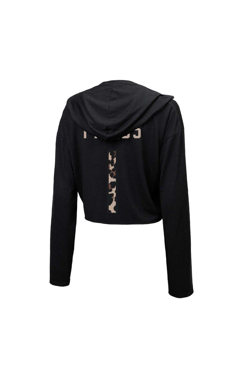 Majestic Threads Women's Majestic Threads Justin Fields Black Chicago Bears Leopard Player Name & Number Long Sleeve Cropped Hoodie, Alternate, color, 