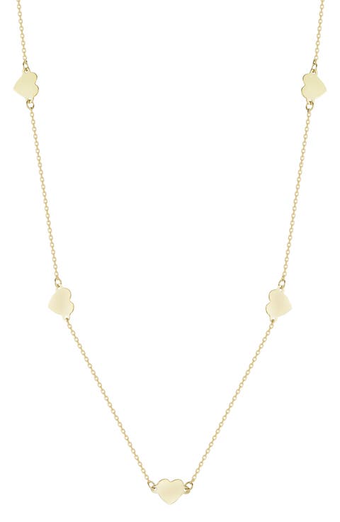 14K Gold Heart Station Necklace