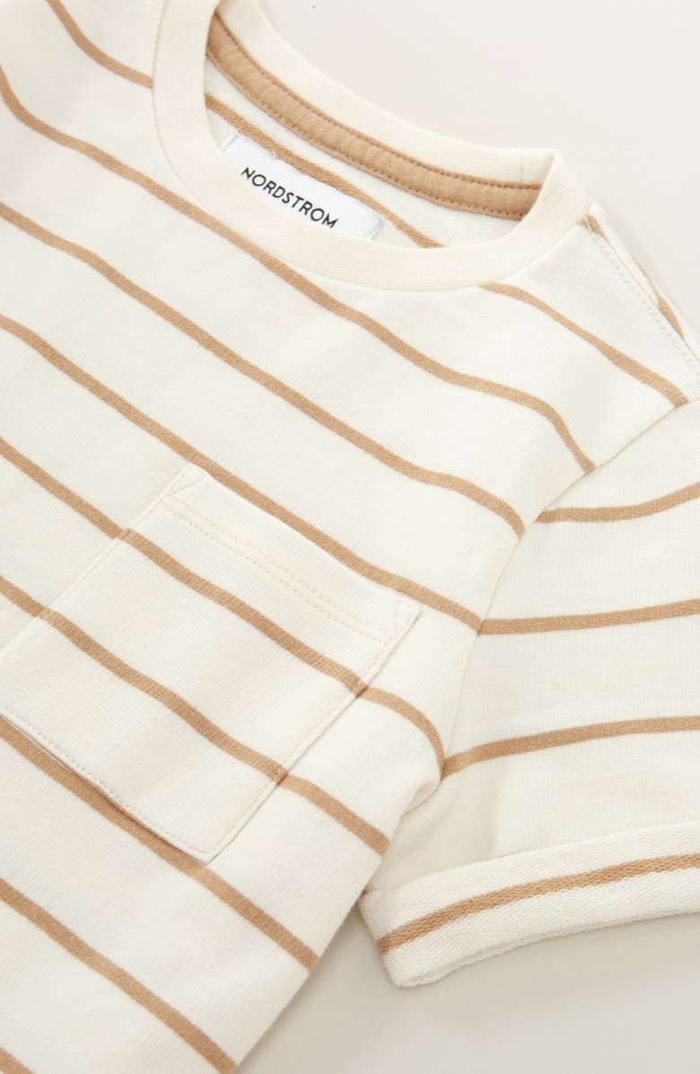 Nordstrom Kids' Stripe Pocket T-Shirt, Alternate, color, Ivory Egret- Tan Agatha Stripe