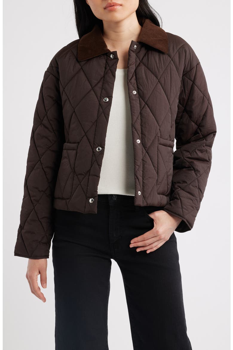 Quilted Crop Jacket, Main, color, DARK BROWN