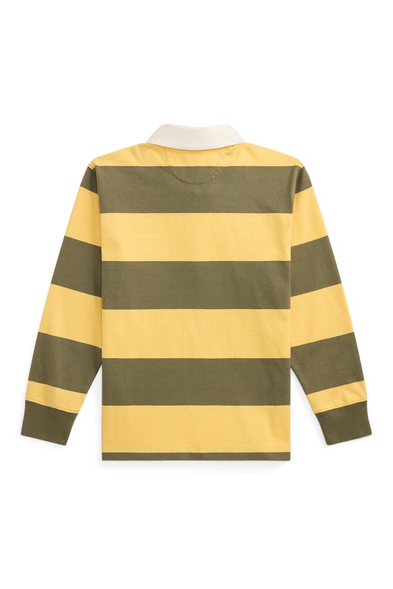 Kids' Striped Long Sleeve Rugby Shirt, Alternate, color, BEACH YELLOW/ CRUISE OLIVE