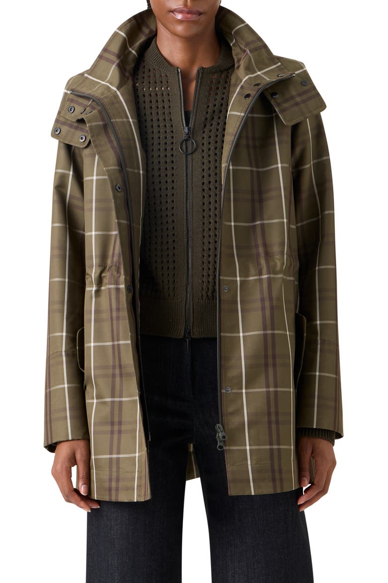 Plaid Techno Taffeta Hooded Jacket, Main, color, OLIVE