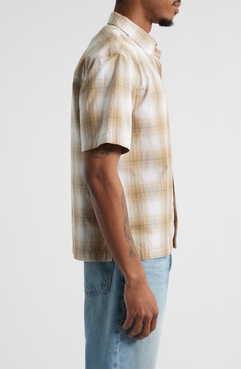 BP. Boxy Plaid Short Sleeve Button-Up Shirt, Alternate, color, Tan Cartouche Ombre Plaid