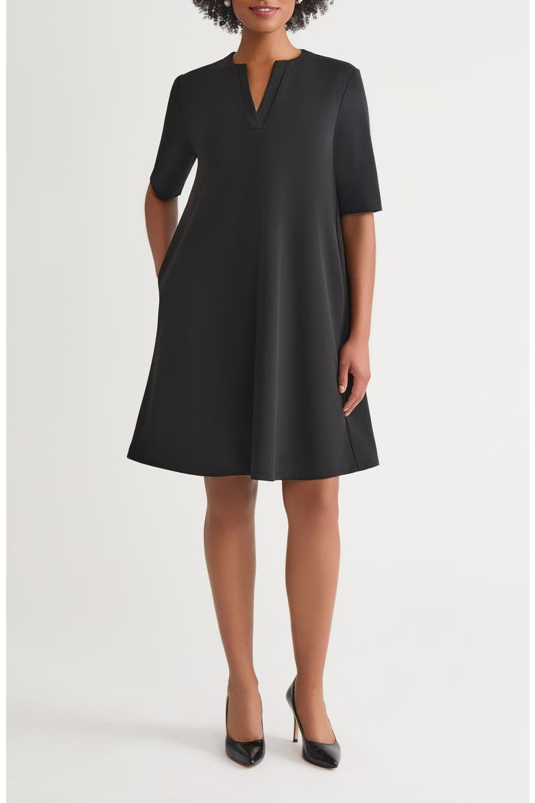 Stretch Crepe A-Line Dress, Alternate, color, BLACK