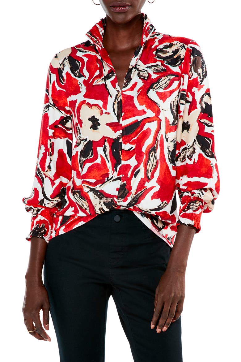 Petal Pop Print Smocked Blouse, Main, color, RED MULTI