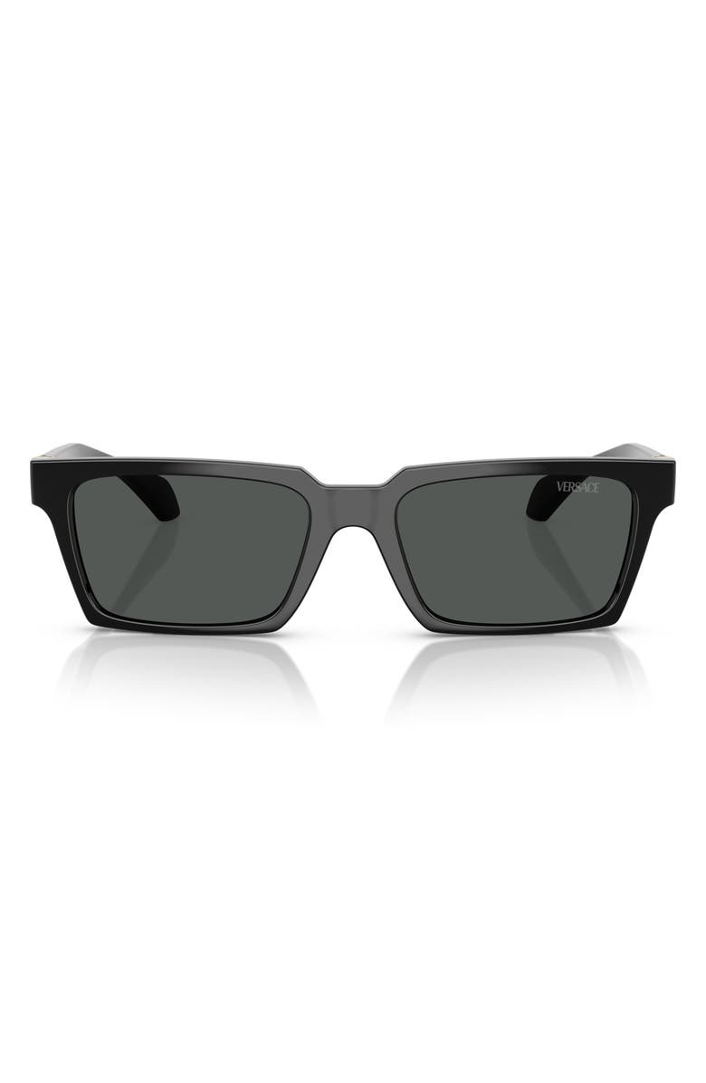 Versace 55mm Rectangular Sunglasses, Main, color, Black