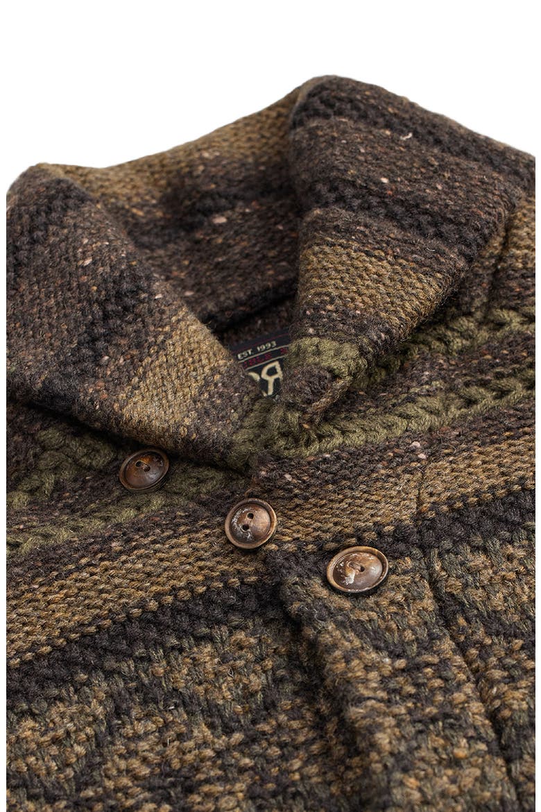 Textured Stripe Cowl Neck Wool & Cotton Cardigan, Alternate, color, BROWN OLIVE MULTI