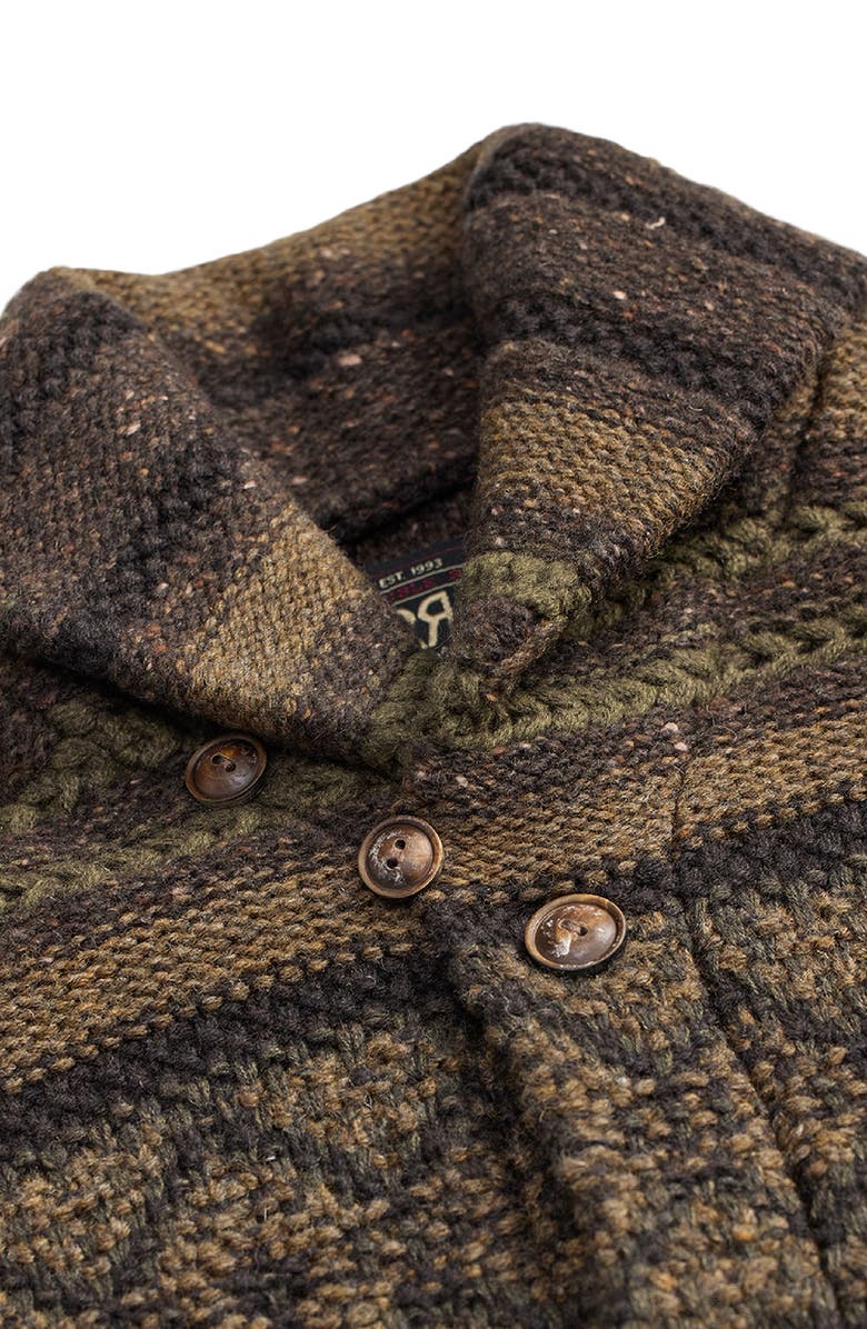 Double RL Textured Stripe Cowl Neck Wool & Cotton Cardigan, Alternate, color, Brown Olive Multi
