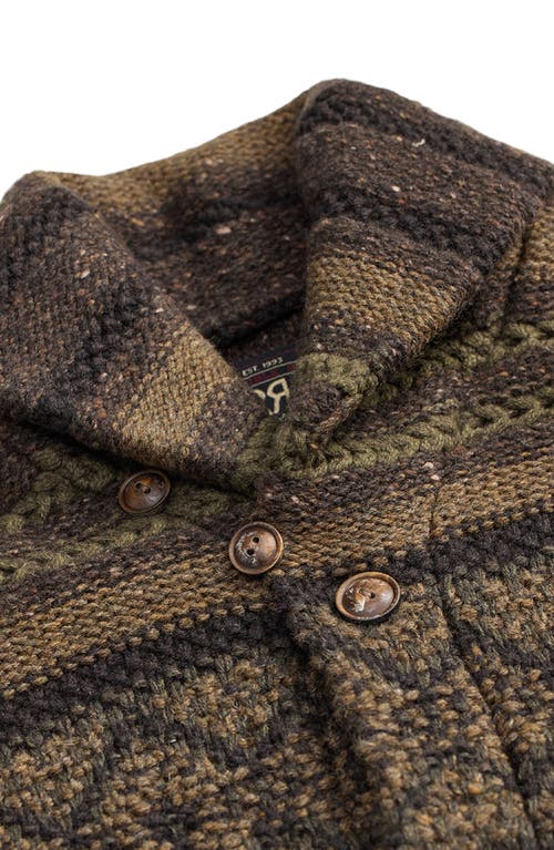 Double Rl Textured Stripe Cowl Neck Wool & Cotton Cardigan In Black