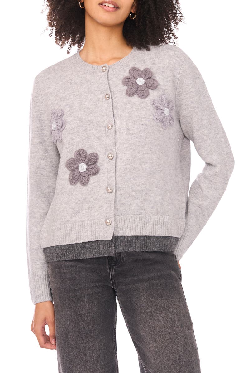 Ted Baker Floral Embellished Layered Hem Cardigan, Main, color, Light Heather Grey