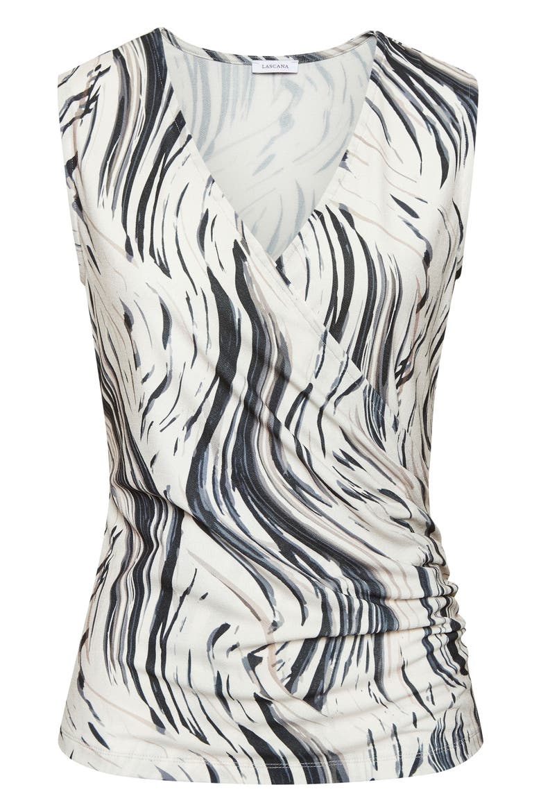 Sleeveless Wrap Look Top, Alternate, color, Beige & Black