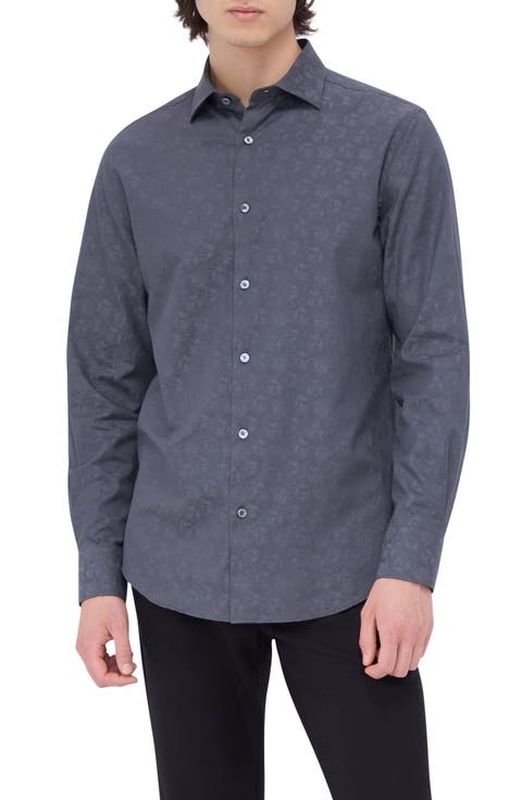 Axel Shaped Fit Floral Stretch Cotton Button-Up Shirt