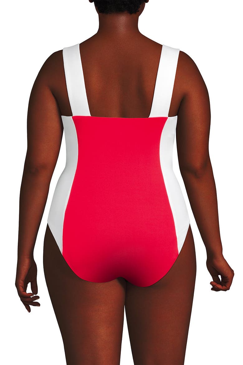 Square Neck High Leg One Piece Swimsuit, Alternate, color, Coral Rose/White