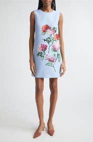 Carolina Herrera Hydrangea Embroidered Sleeveless Shift Minidress