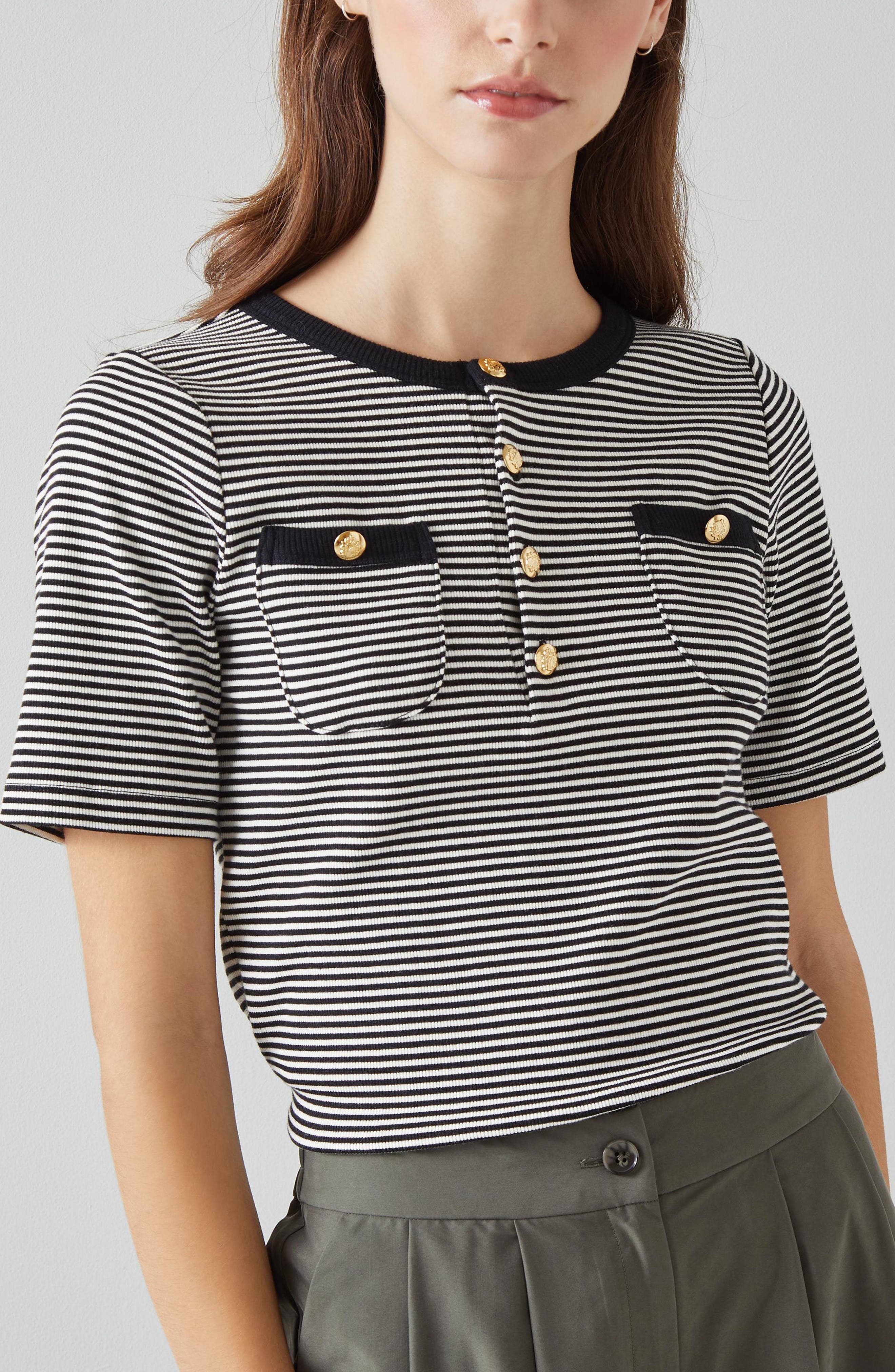 Charlie Stripe Pocket Rib Top