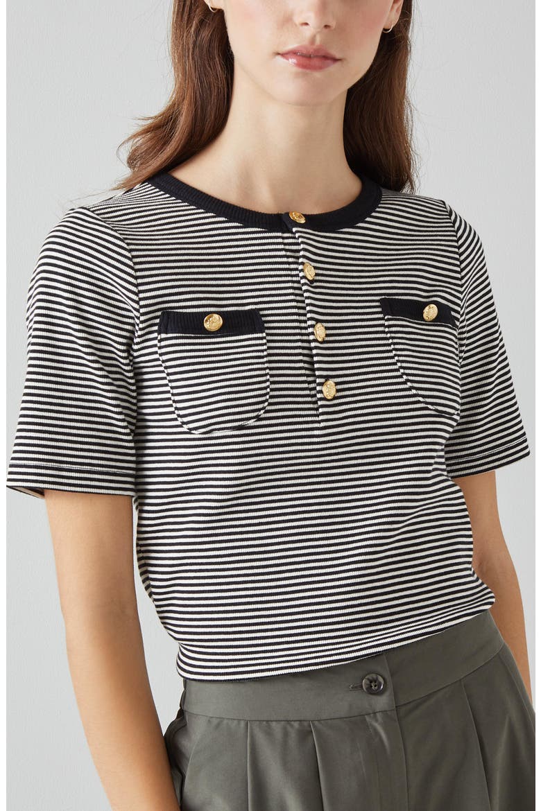 Charlie Stripe Pocket Rib Top, Main, color, BLACK