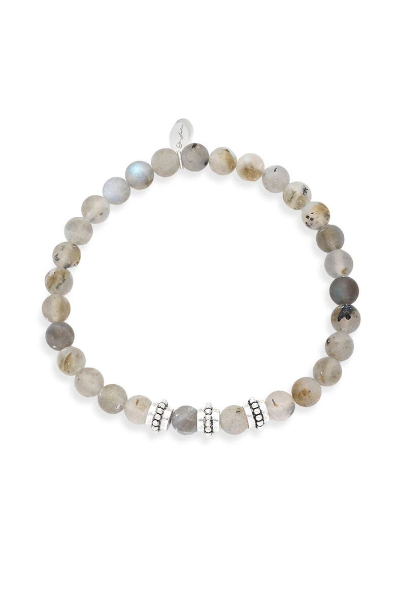 Labradorite Beaded Stretch Bracelet With Antique Sterling Silver Spacers, Main, color, GREY