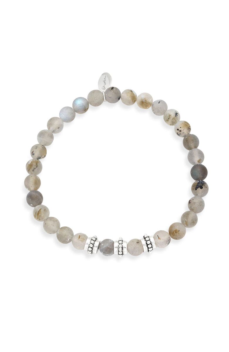 Jan Leslie Labradorite Beaded Stretch Bracelet With Antique Sterling Silver Spacers, Main, color, Grey